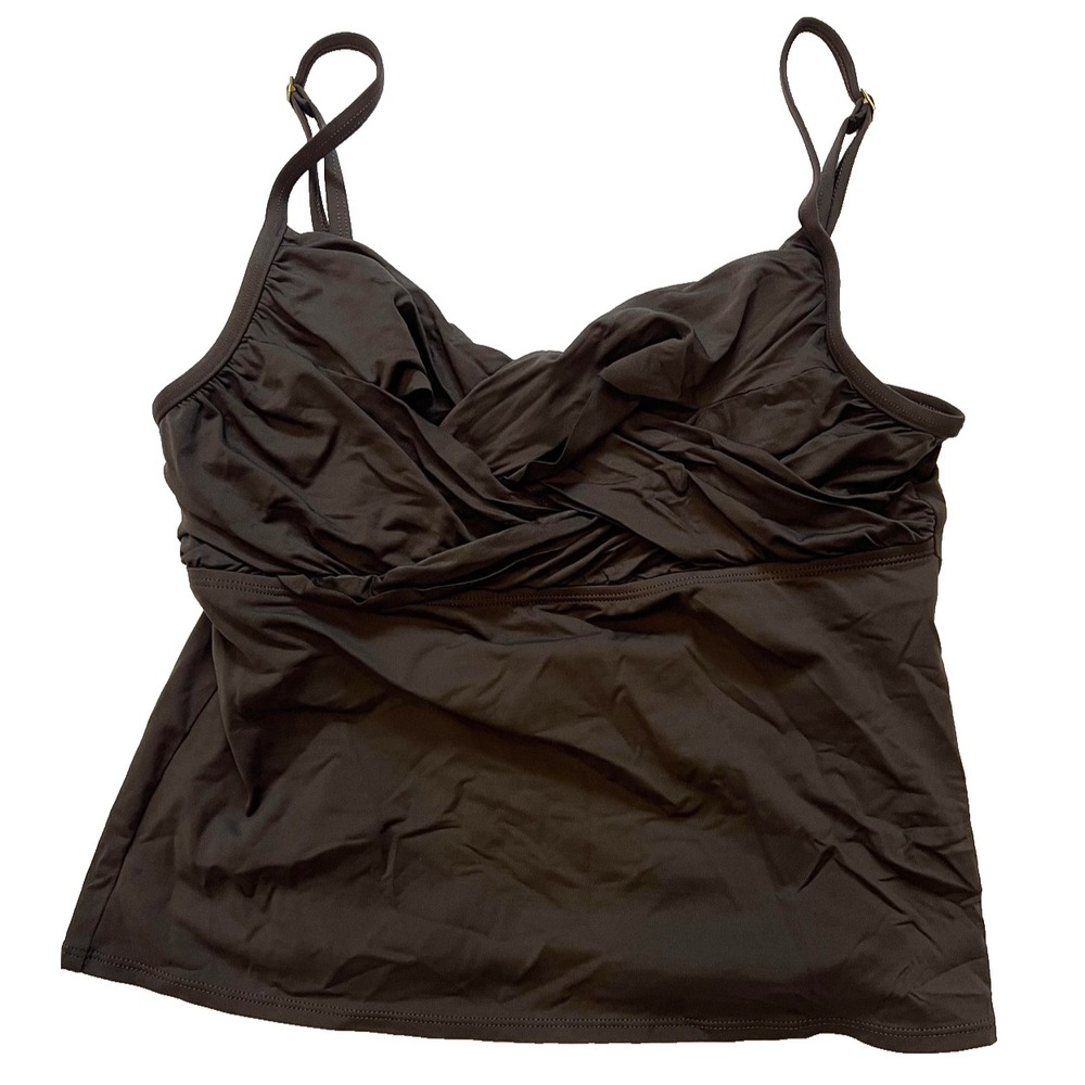 La Blanca Tankini Swimsuit Top Womens 16 Brown Adjustable Ruched Padded Cup Swim